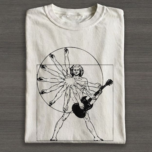 Vitruvian Man Guitar Player Graphic Cotton T-shirt