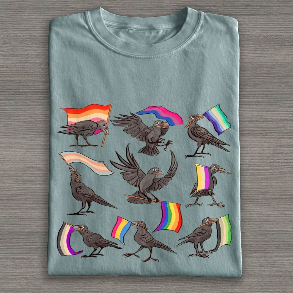 Pride Crow Birds Graphic Cotton T-shirt