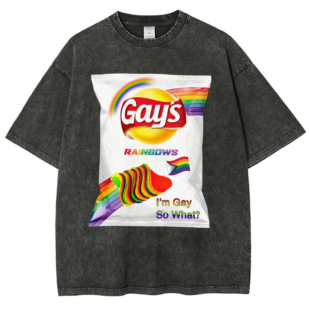 Vintage Washed Rainbow Snack Bag Graphic Unisex Fit Washed T-Shirt