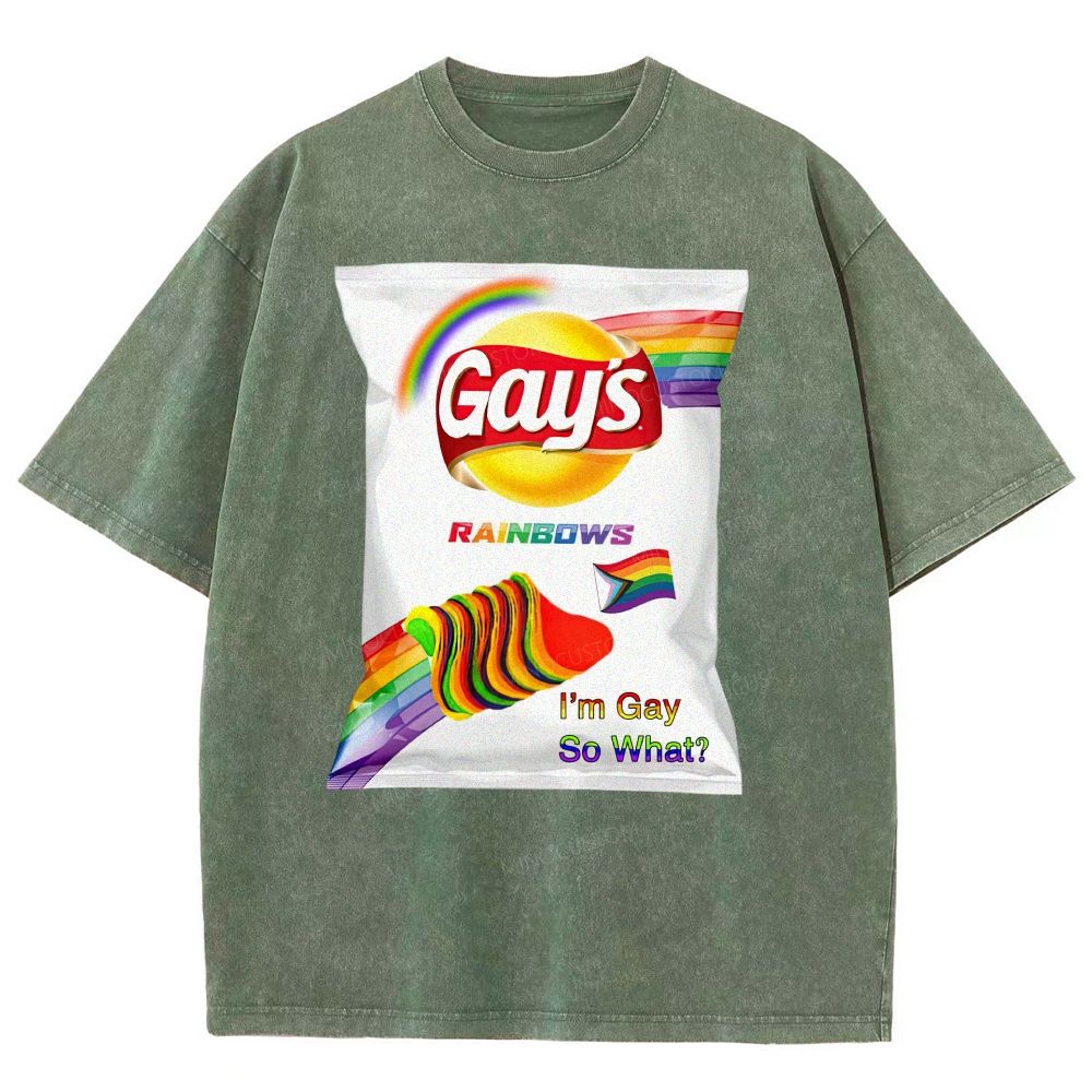 Vintage Washed Rainbow Snack Bag Graphic Unisex Fit Washed T-Shirt