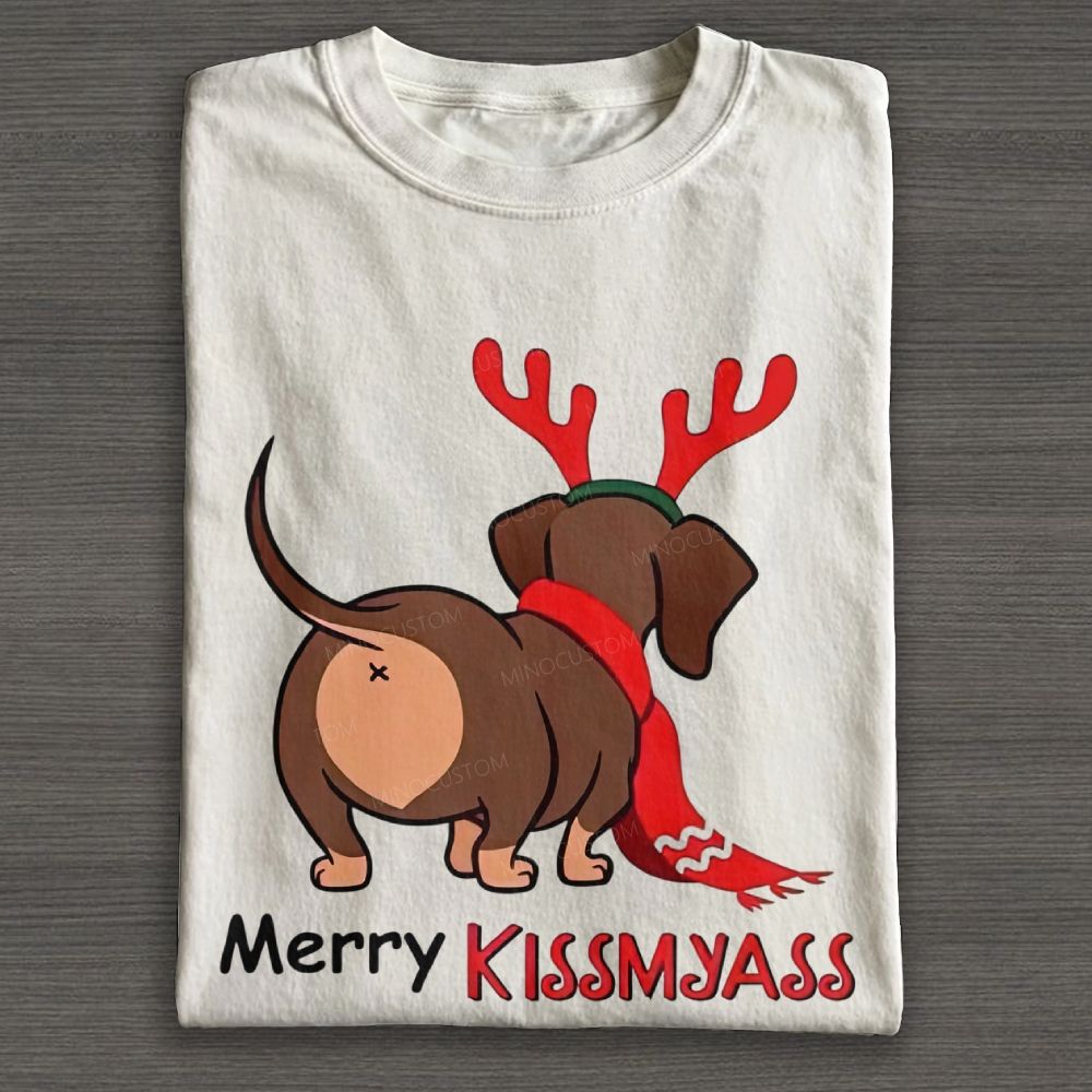 Funny Dachshund Christmas Graphic Cotton T-shirt