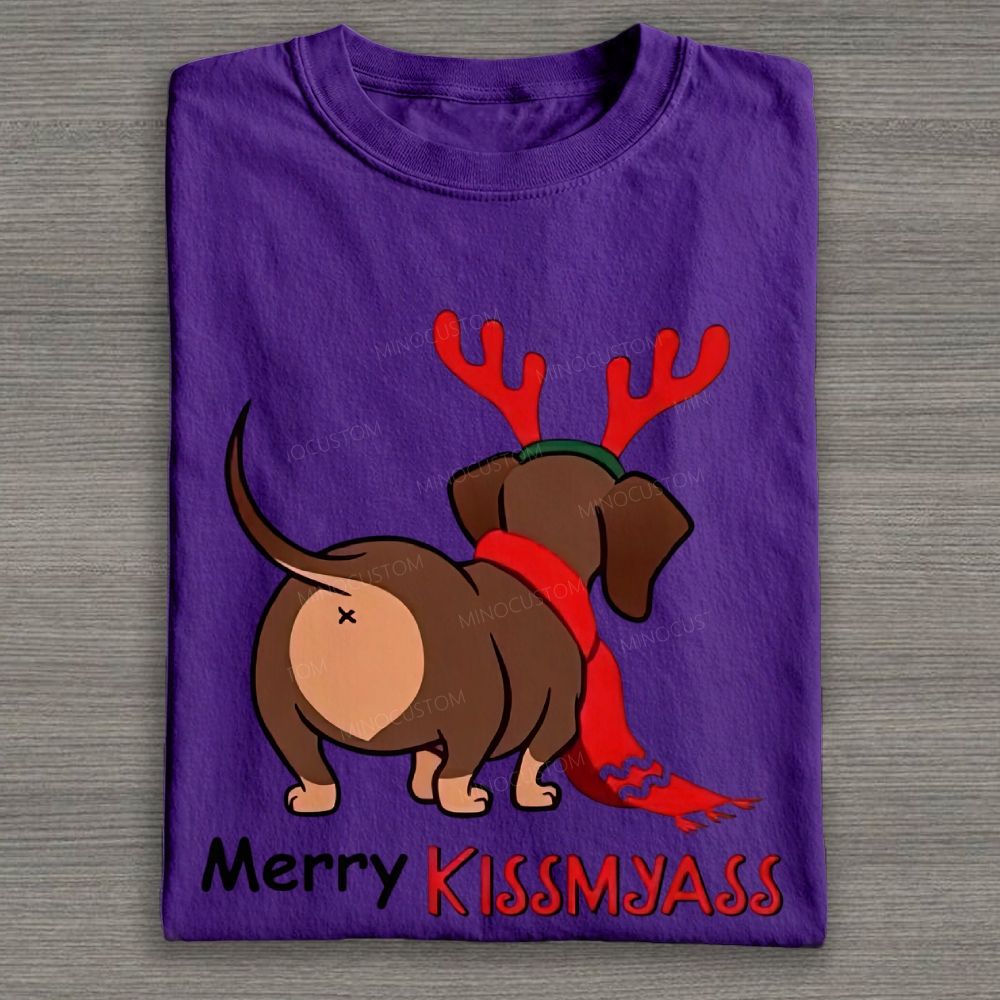 Funny Dachshund Christmas Graphic Cotton T-shirt