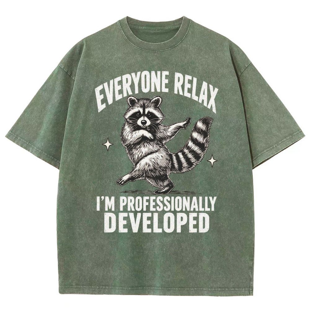 Everyone Relax I’m Professionally Developed Funny Raccoon Unisex Fit Washed T-Shirt