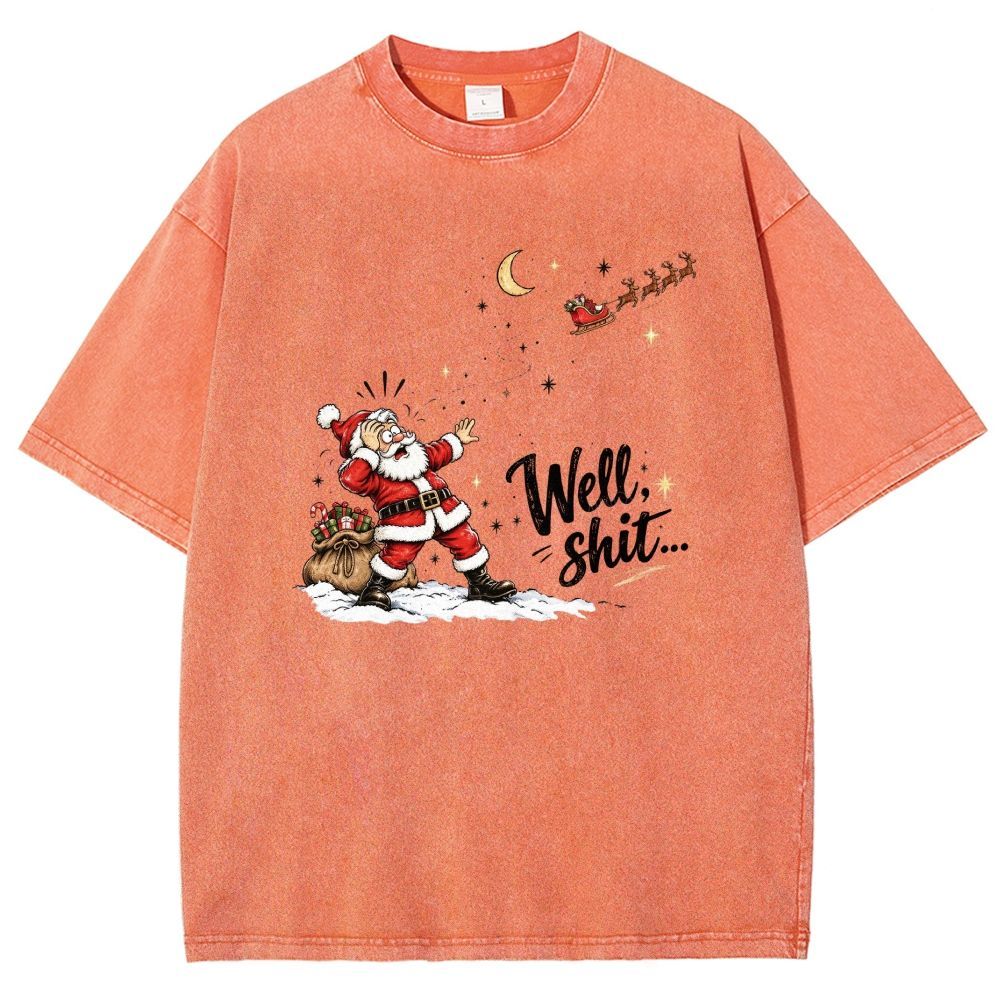Santa Missed His Sleigh Retro Xmas Washed T-shirt