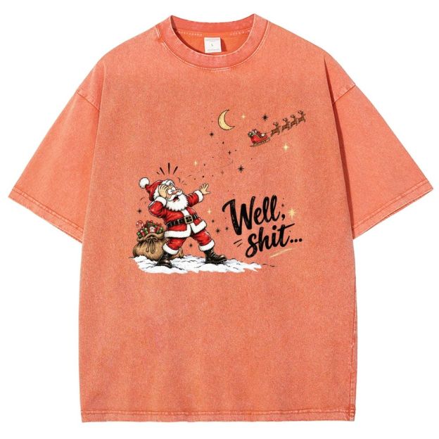 Santa Missed His Sleigh Retro Xmas Washed T-shirt
