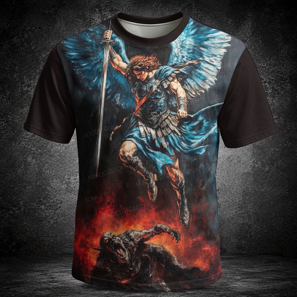Men's  Vintage Warrior Angel Dark Fantasy Art Short Sleeve T-shirt