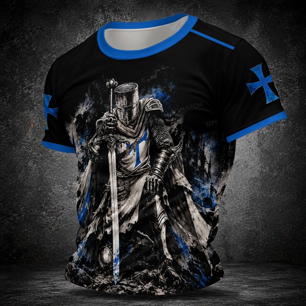 Blue Accent Cross Armor Print Mens Short Sleeve T-shirt 