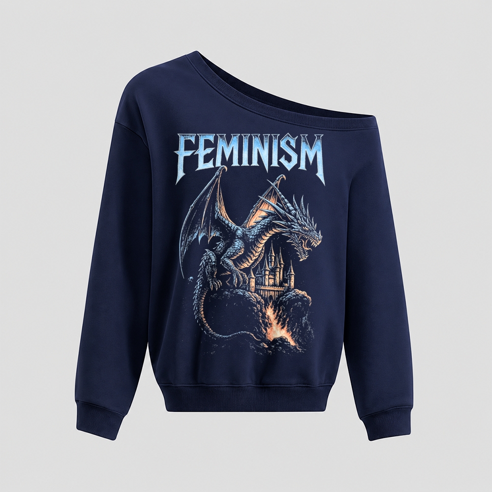 Dark Fantasy Dragon Castle Feminism Off The Shoulder Sweatshirt 