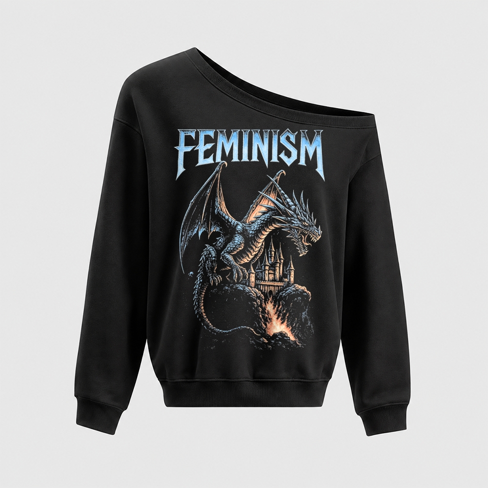 Dark Fantasy Dragon Castle Feminism Off The Shoulder Sweatshirt 