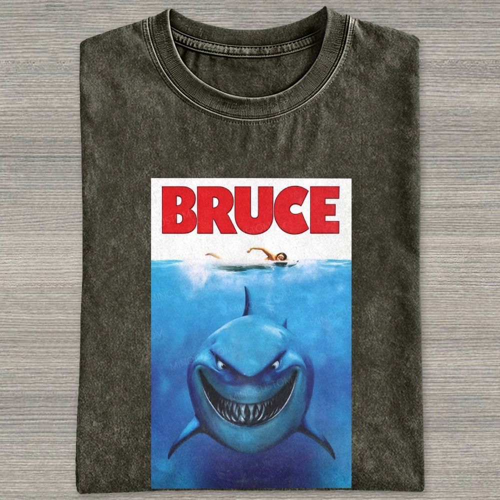 Bruce Shark Jaws Parody Mashup Vintage Washed T-shirt