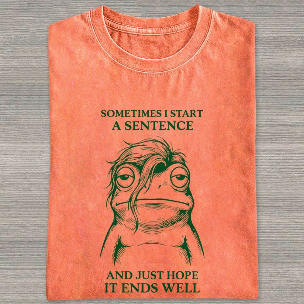 Sometimes I Start A Sentence Funny Tired Frog Meme Washed T-shirt