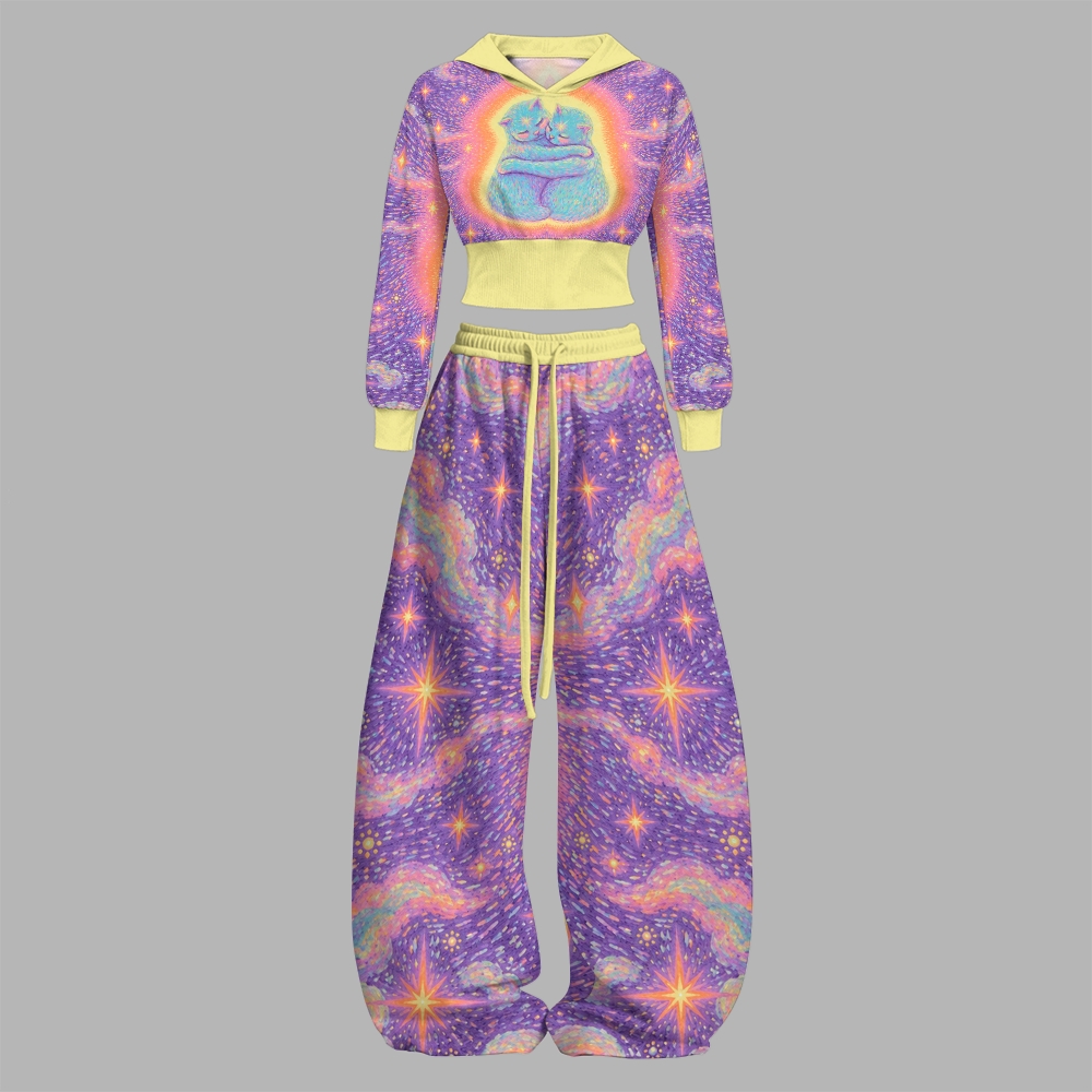 Psychedelic Galaxy Hugging Creature Slim-Fit Sweatshirt Set