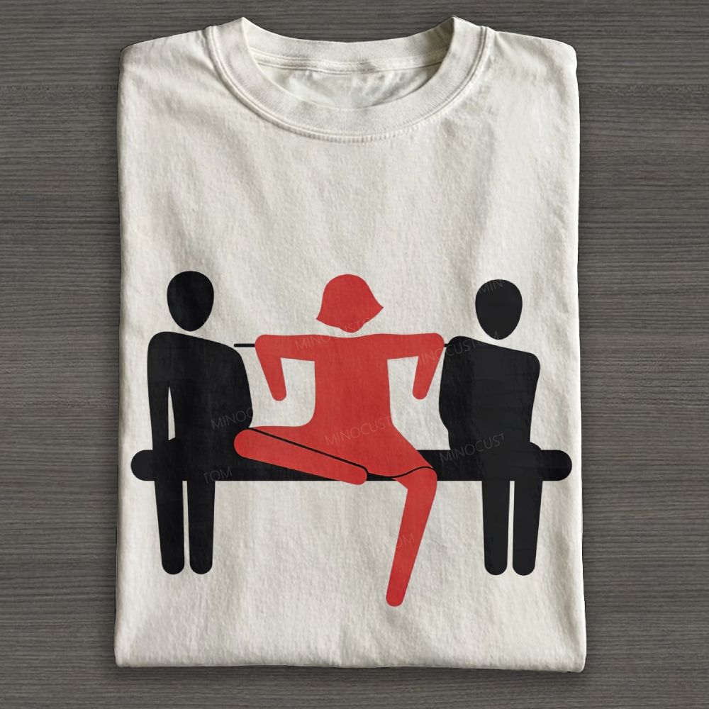 Minimal Stick Figure Bench Scene Graphic Cotton T-shirt