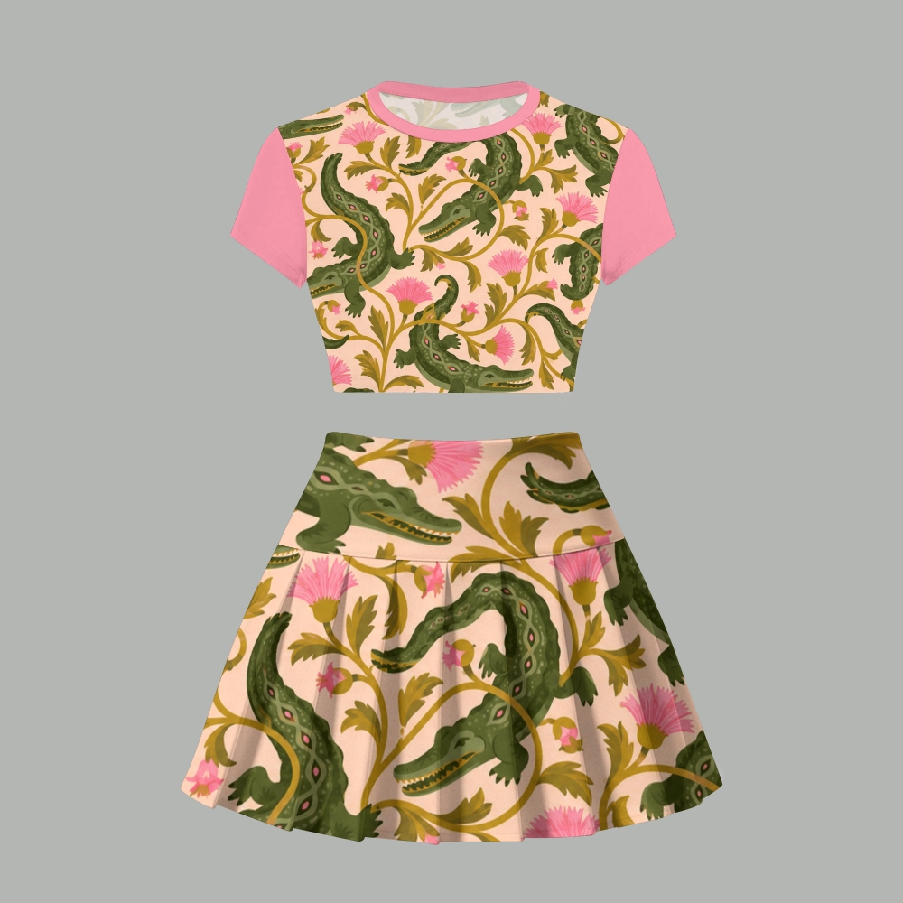 Vintage Crocodile Thistle Two Piece Skirt Set For Women