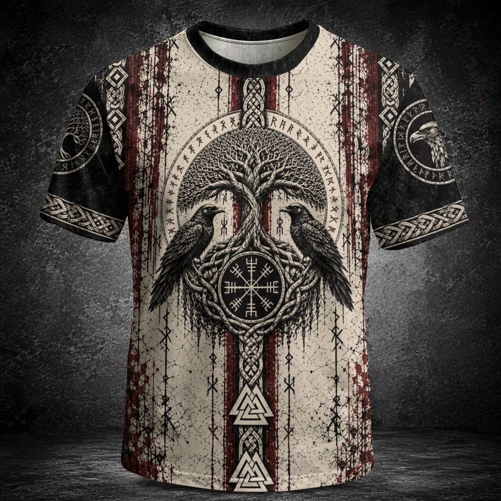Yggdrasil Tree of Life Raven Viking 3D Print Short Sleeve T-shirt