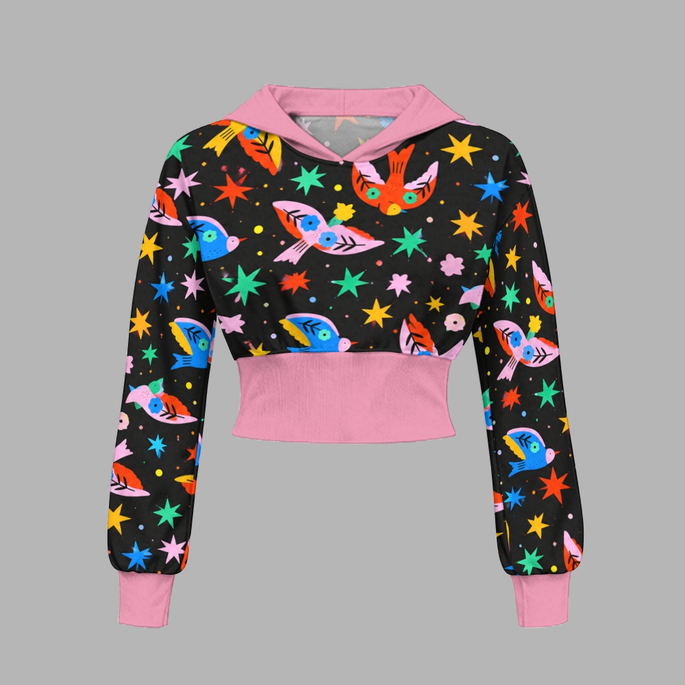 Funky Colorful Folk Bird Star Slim-Fit Sweatshirt Set 