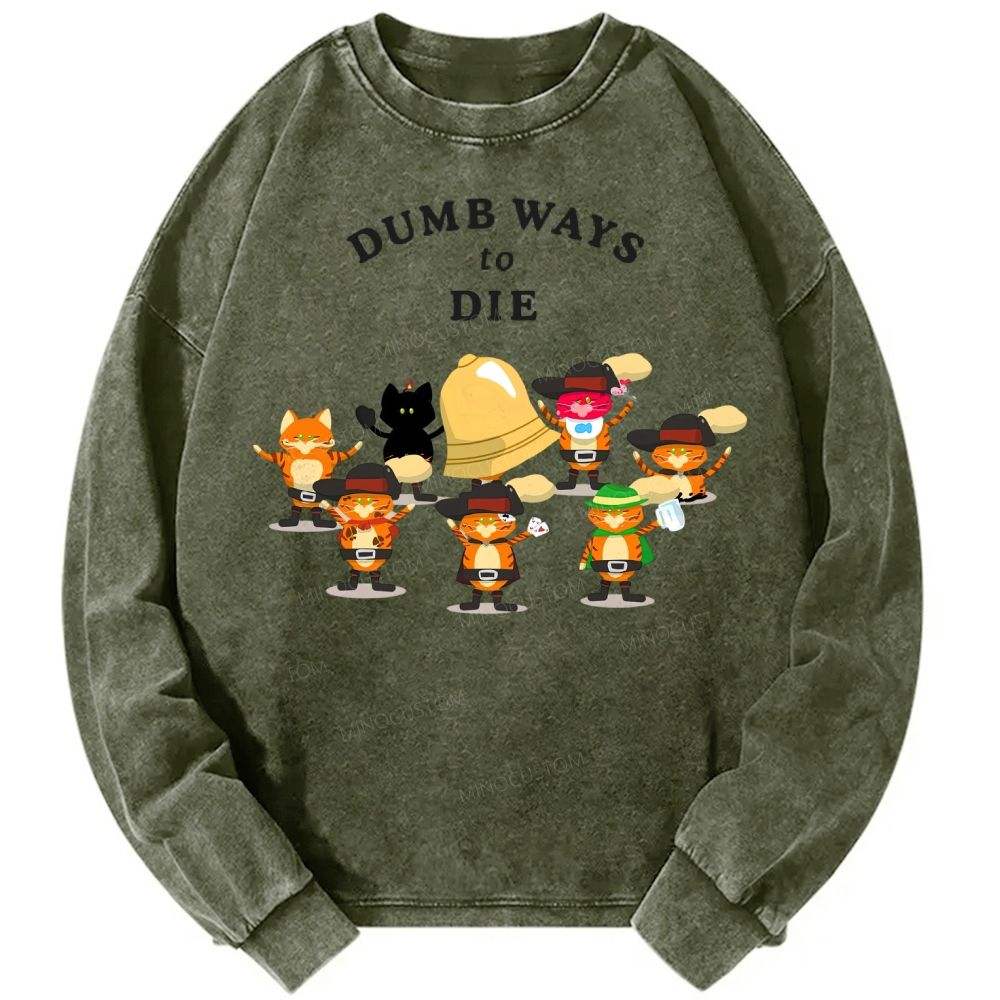 Funny Pirate Cats Cartoon Unisex Casual Washed Printed Long Sleeve T-shirt
