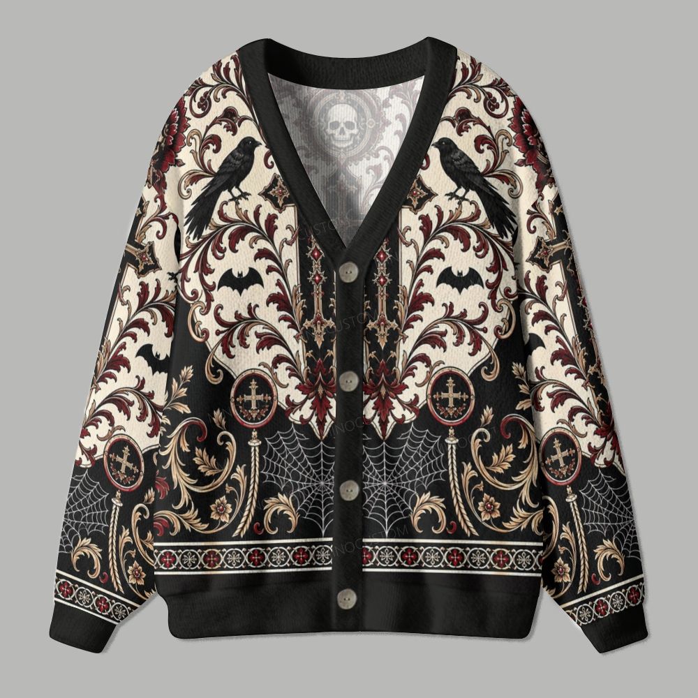 Gothic Retro Crow Halloween Cardigan Sweater