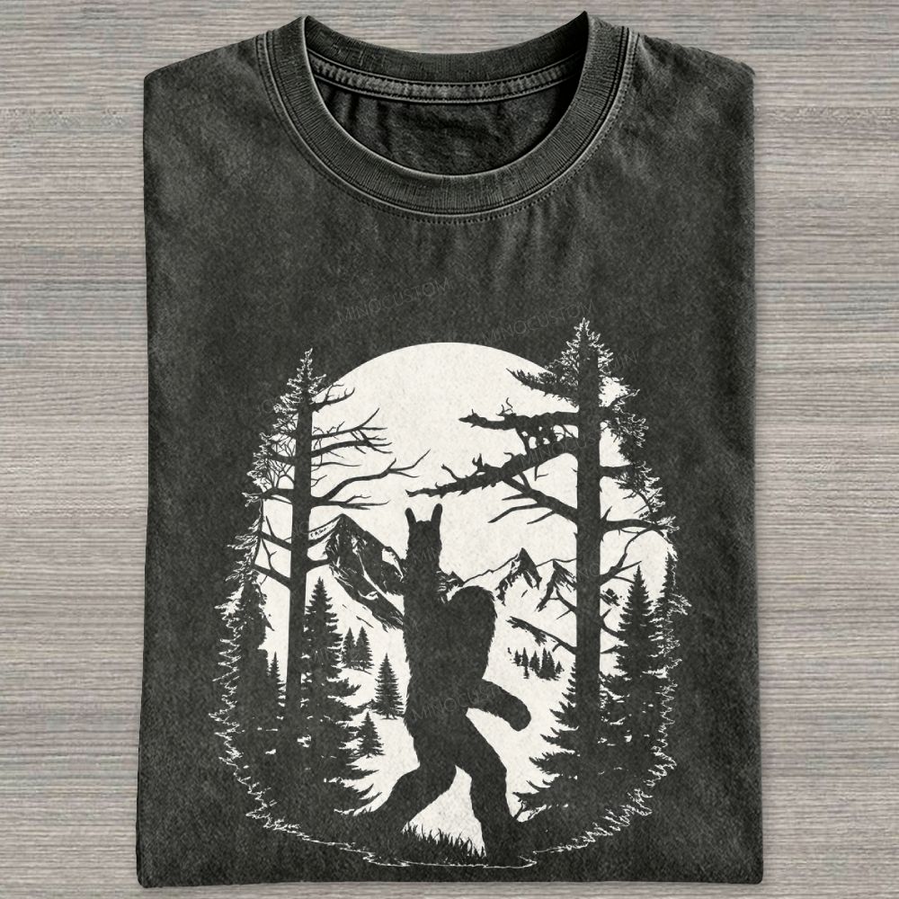 Bigfoot Forest Mountain Full Moon Washed T-shirt