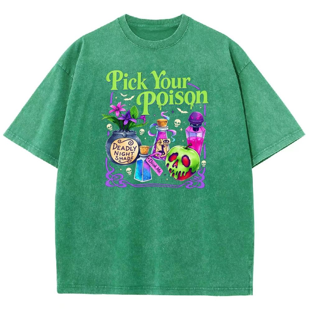 Pick Your Poison Halloween Potion Bottles Washed T-shirt