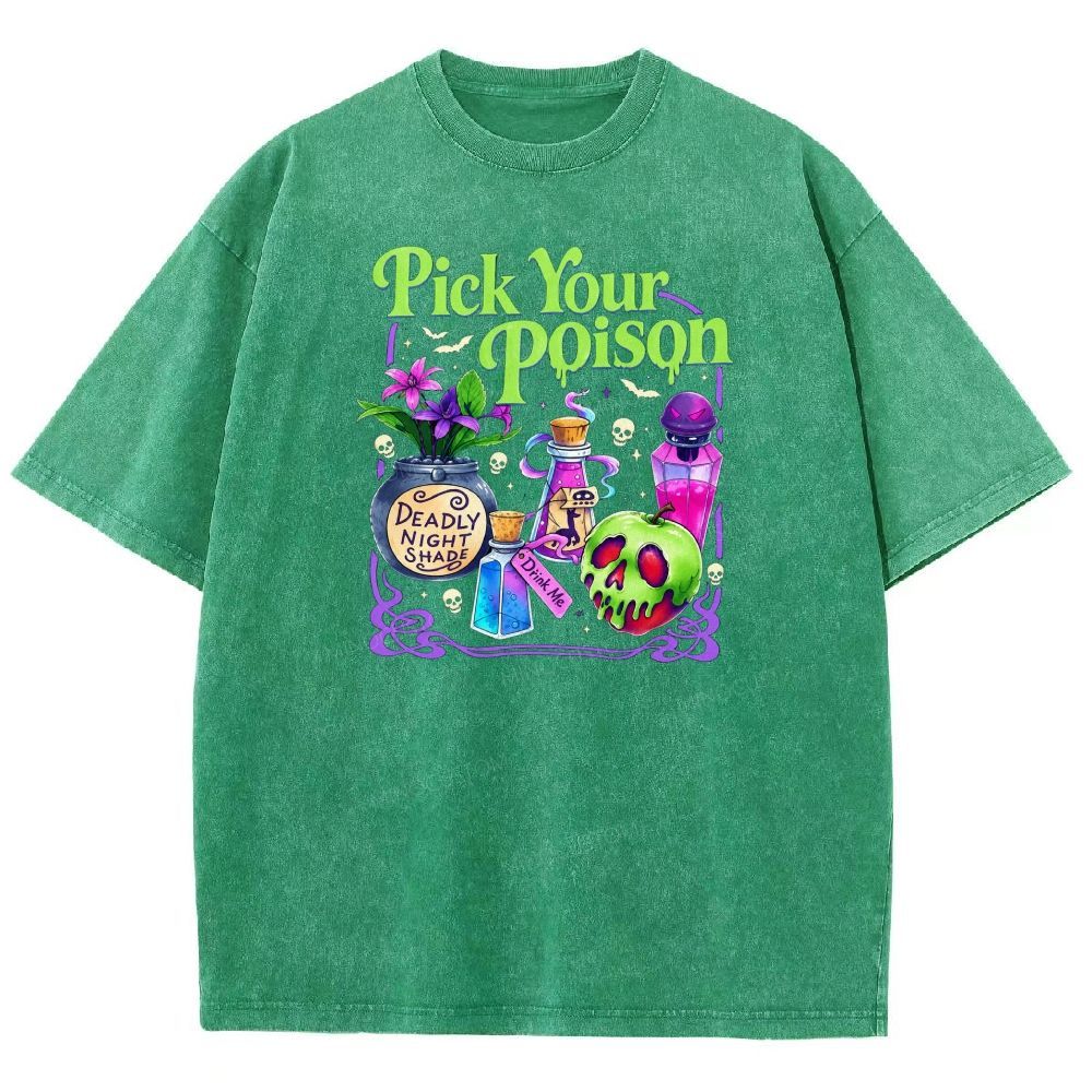 Pick Your Poison Halloween Potion Bottles Washed T-shirt