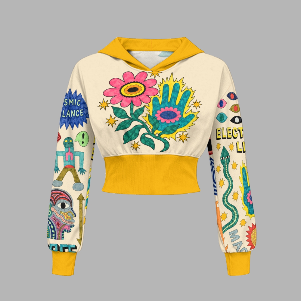 Retro Tree of Life Sun Wave Evil Eye Slim-Fit Sweatshirt Set
