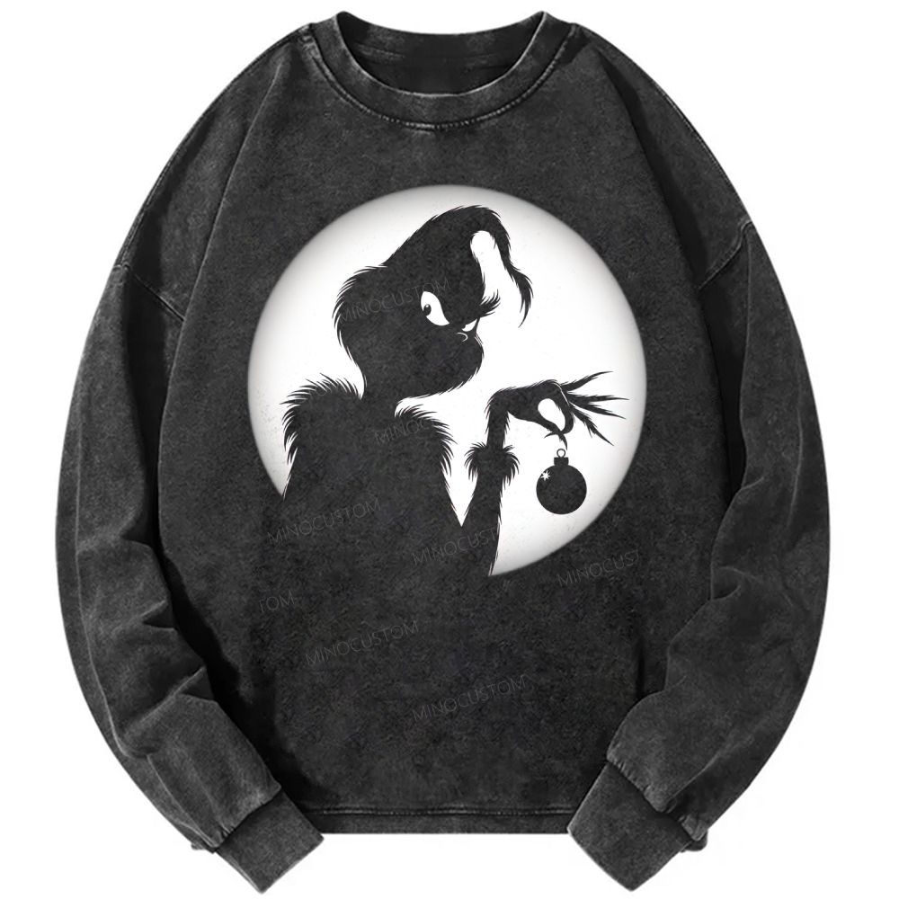 Christmas Cartoon Creatures Unisex Casual Washed Printed Long Sleeve T-shirt