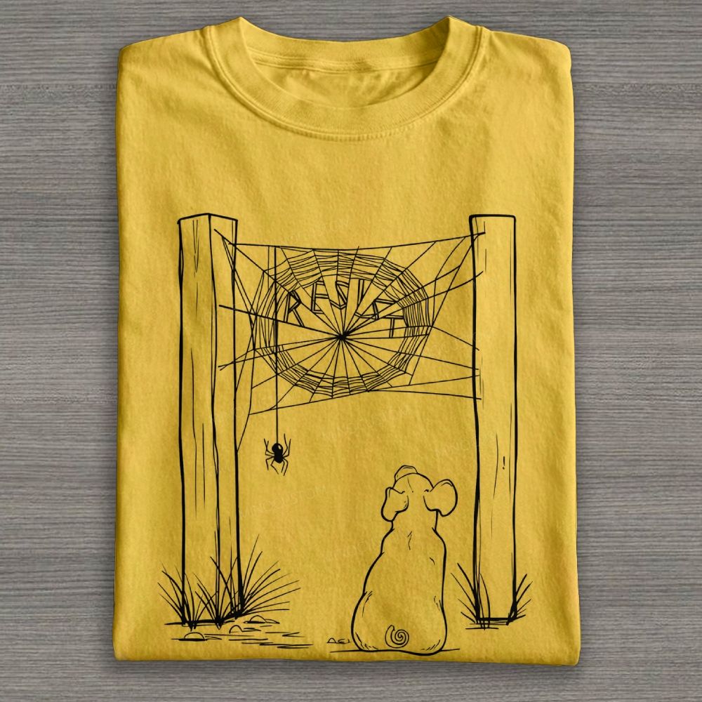 Farm Pig and Spider Web Line Cotton T-shirt