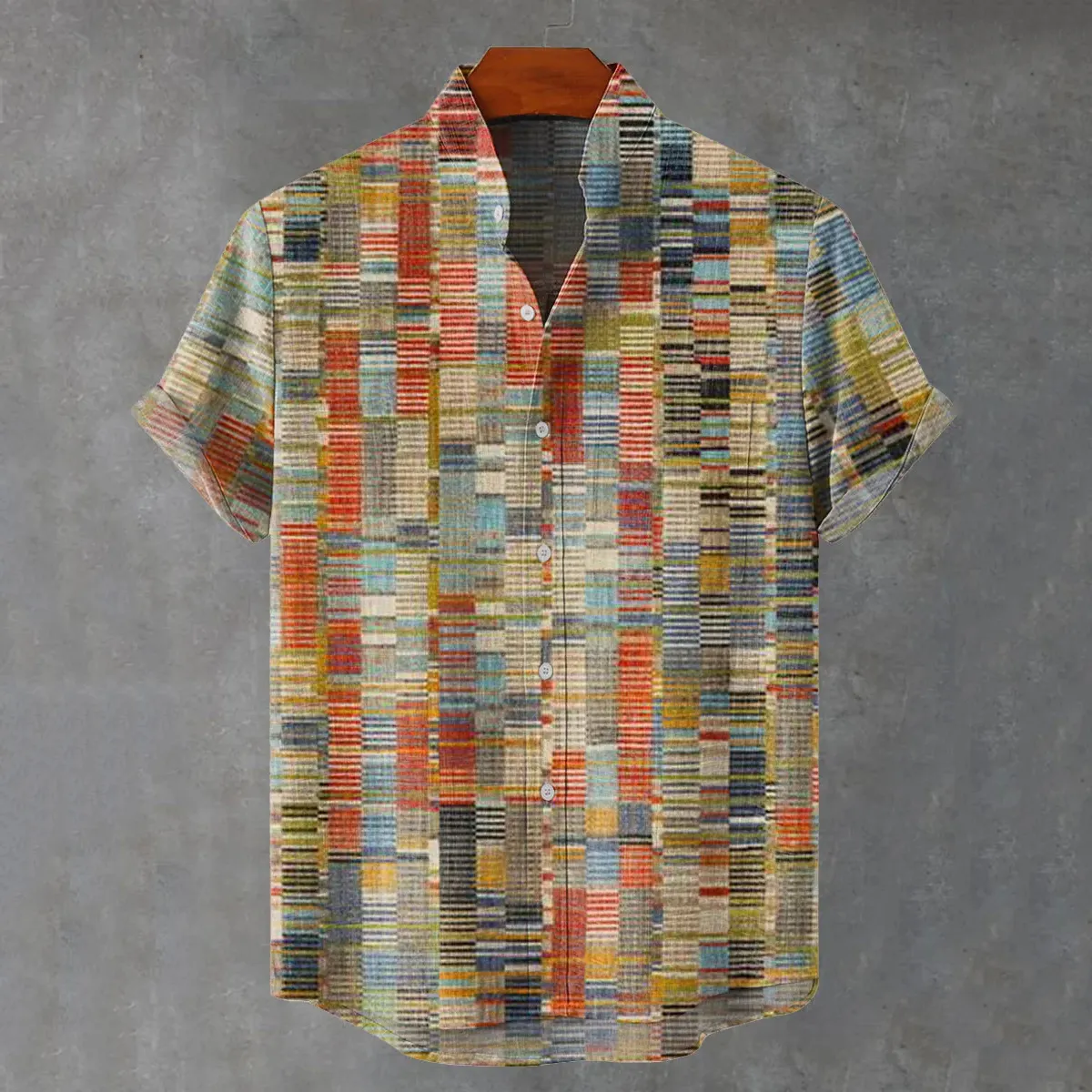Abstract Geometric Pattern Art Vintage Stand-Collar Short-Sleeve Shirt