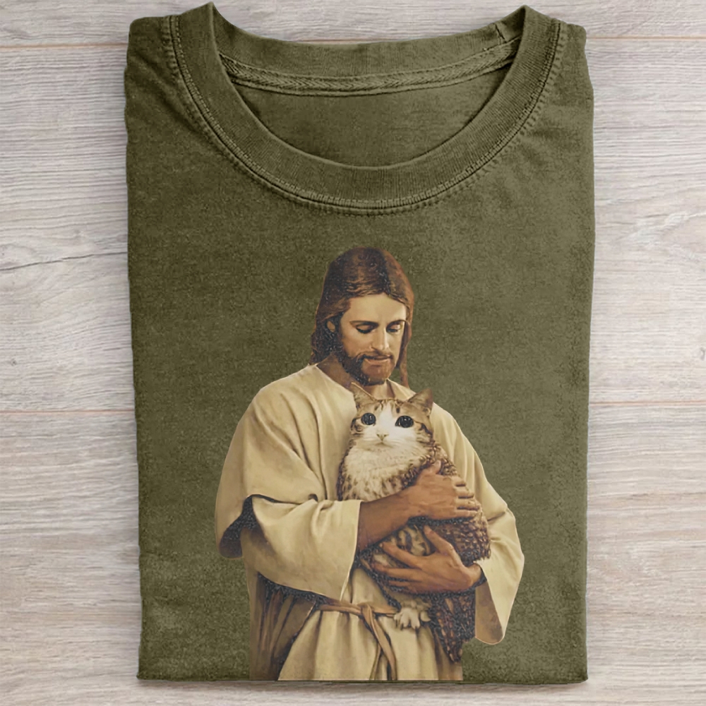 Funny Jesus Holding Meowl T-shirt