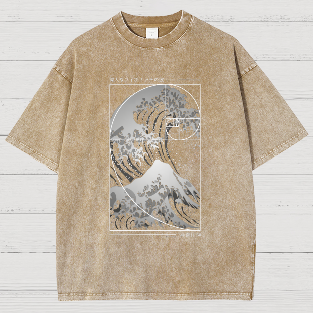 The Great Wave Of Fibonacci Spiral Geek Vintage Distressed T-shirt