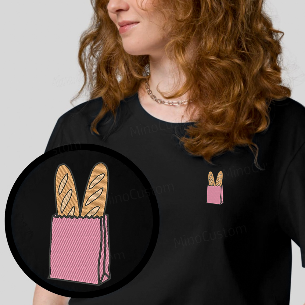 Embroidered Two Breads Organic Cotton T-Shirt Unisex Simple Design