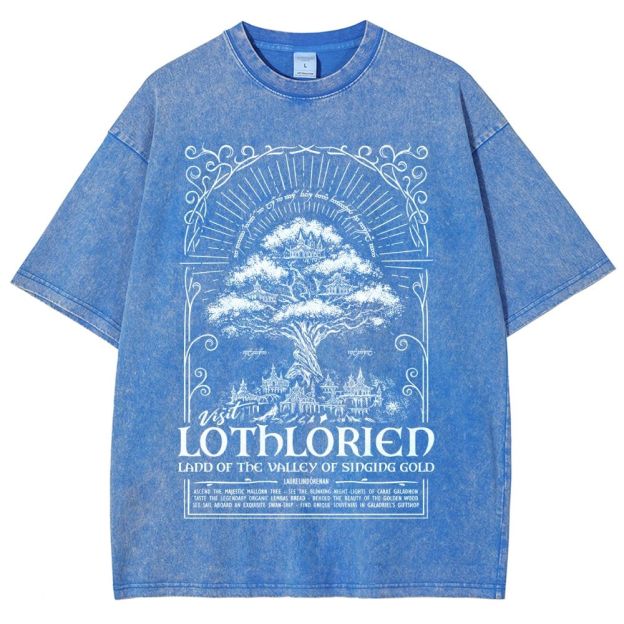 Fantasy Elven City Giant Tree Travel Poster Print Washed T - Shirt