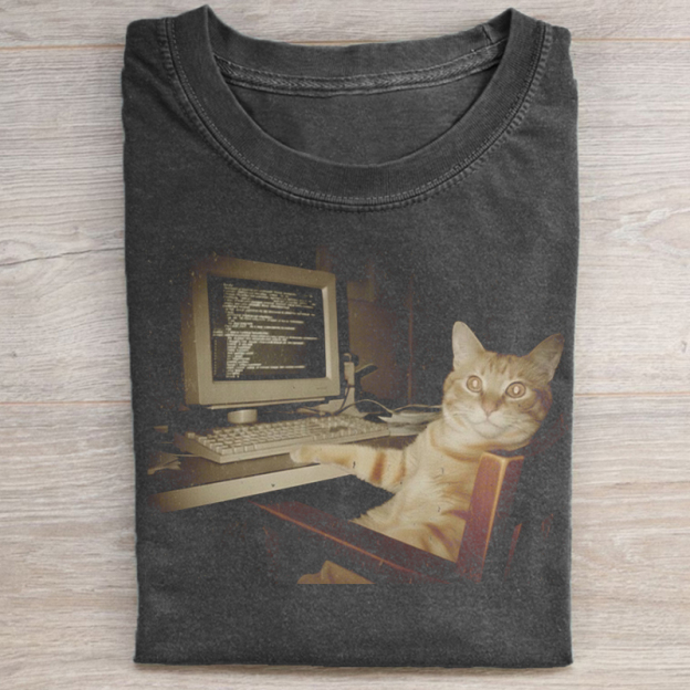 Retro Computer Cat T-shirt