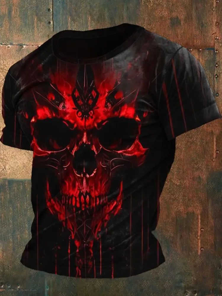 Men's Halloween Blood Red 3d Skull T-shirt