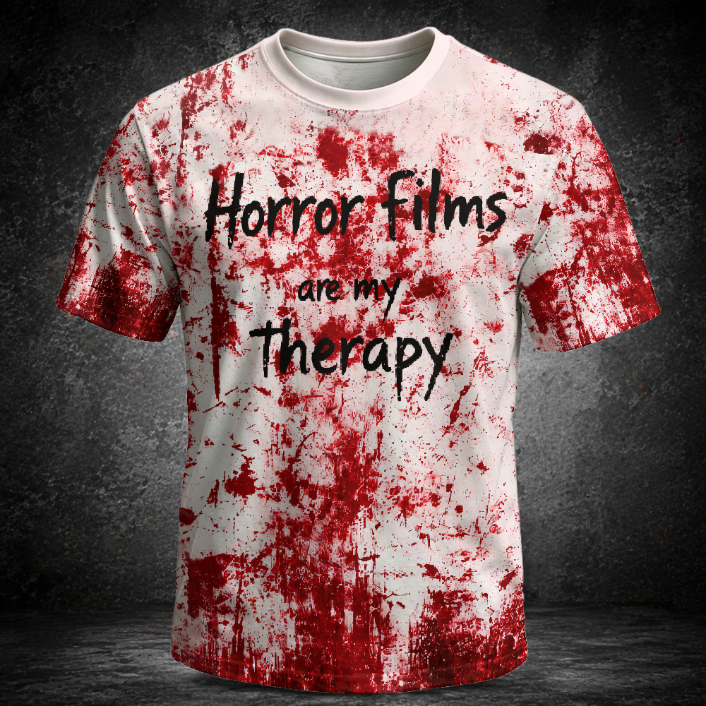 Men's  Vintage Horror Films Are My Therapy Blood Splatter Graphic Short Sleeve T-shirt
