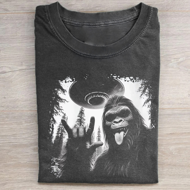 Bigfoot and UFO Washed T-Shirt