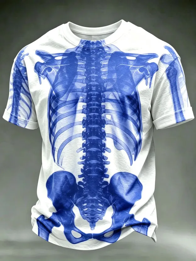 Men's Retro Halloween Theme X-ray Human Skeleton Print T-shirt