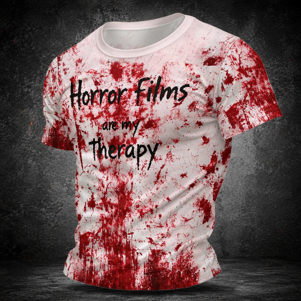 Men's  Vintage Horror Films Are My Therapy Blood Splatter Graphic Short Sleeve T-shirt