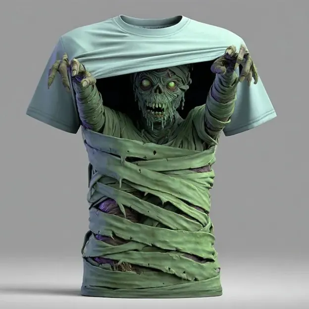 Men's Halloween Optical Illusion Bandage Zombies 3d Exaggerated Design Short Sleeve T-shirt