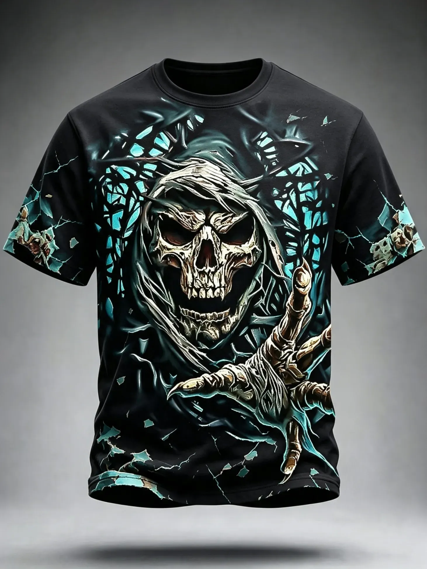 Men's Halloween Skull And Vine Print Crew Neck Short Sleeve T-shirt