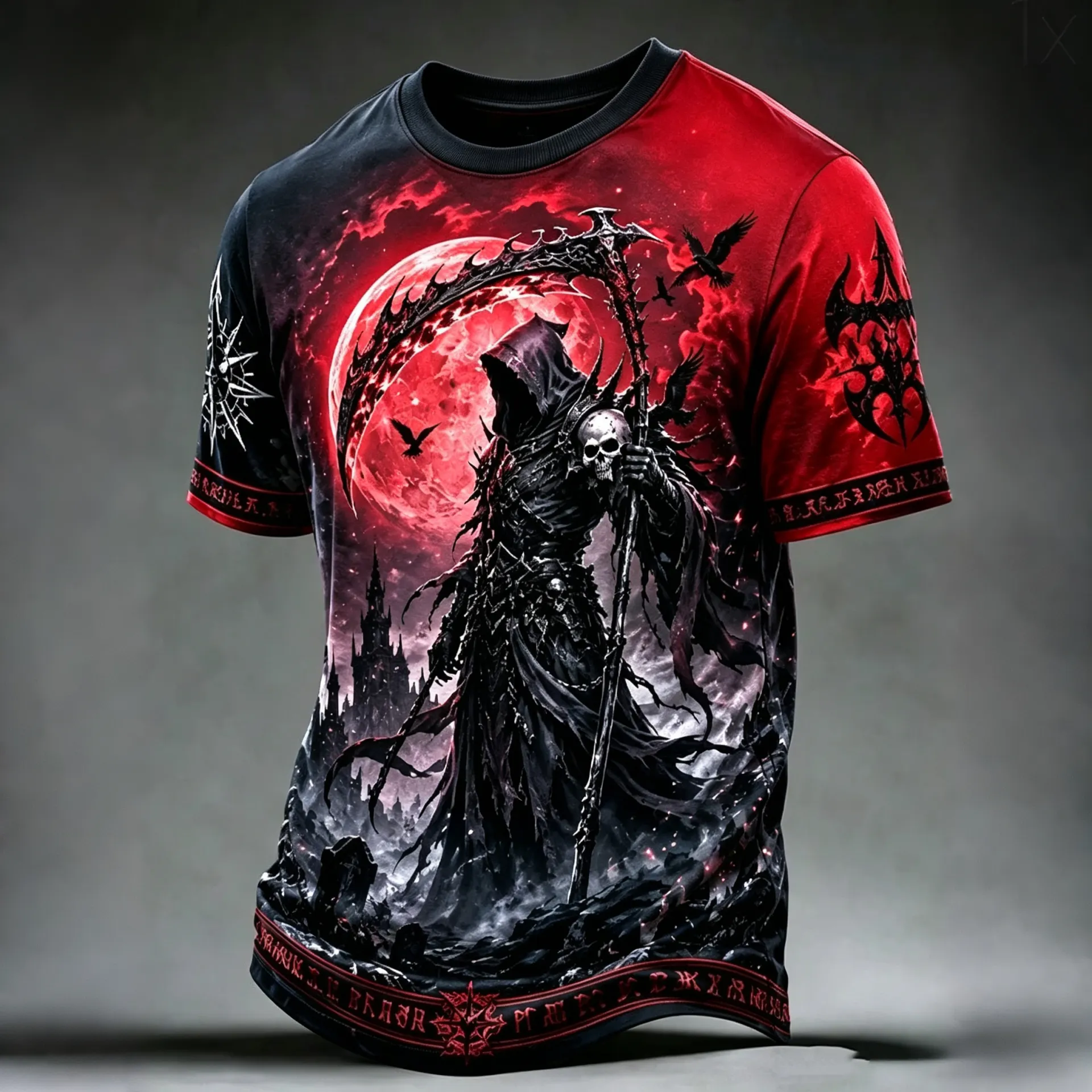Men's Halloween Retro Dark Death Print Crew Neck Short Sleeve T-shirt