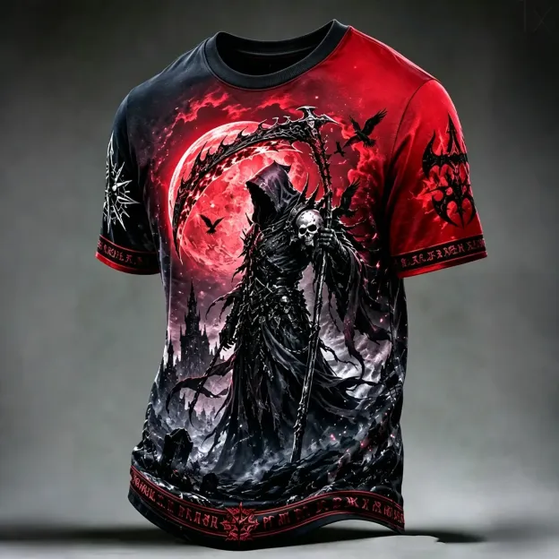 Men's Halloween Retro Dark Death Print Crew Neck Short Sleeve T-shirt