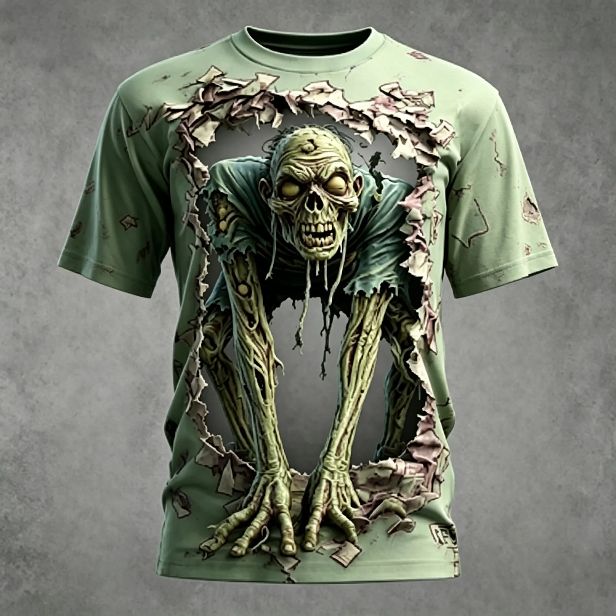 Men's Halloween 3d Wall-breaking Zombie Print T-shirt