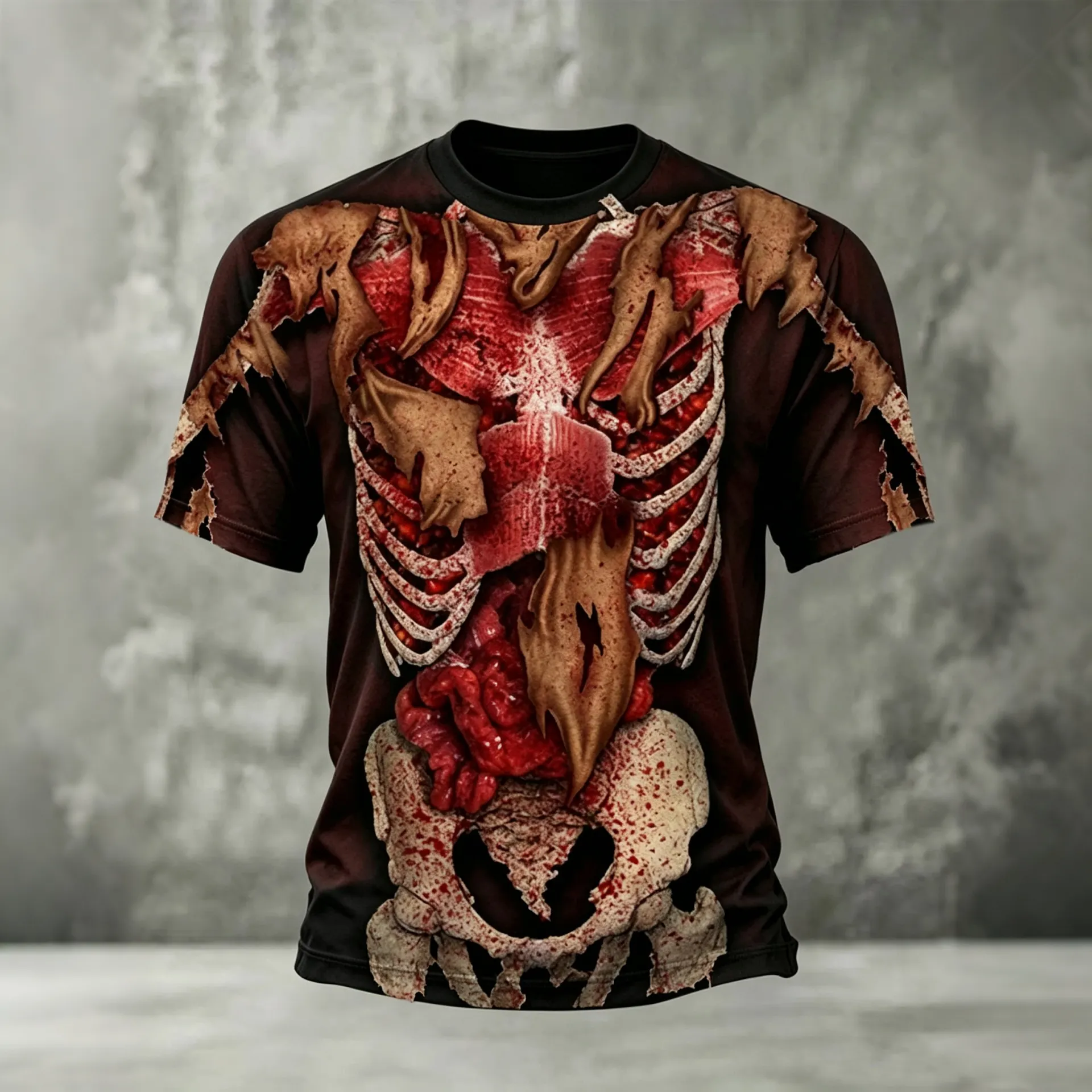 Men's 3d Skull, Muscle, And Internal Organs Print Crew Neck T-shirt