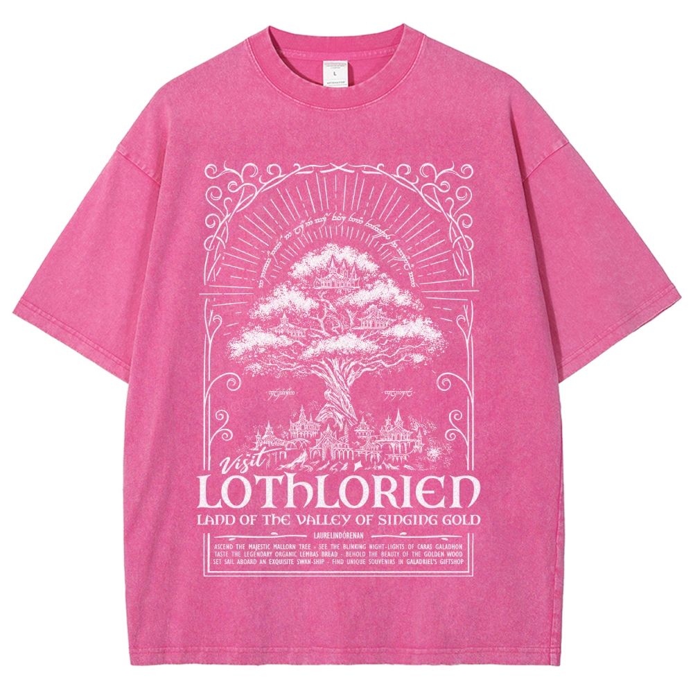Fantasy Elven City Giant Tree Travel Poster Print Washed T - Shirt