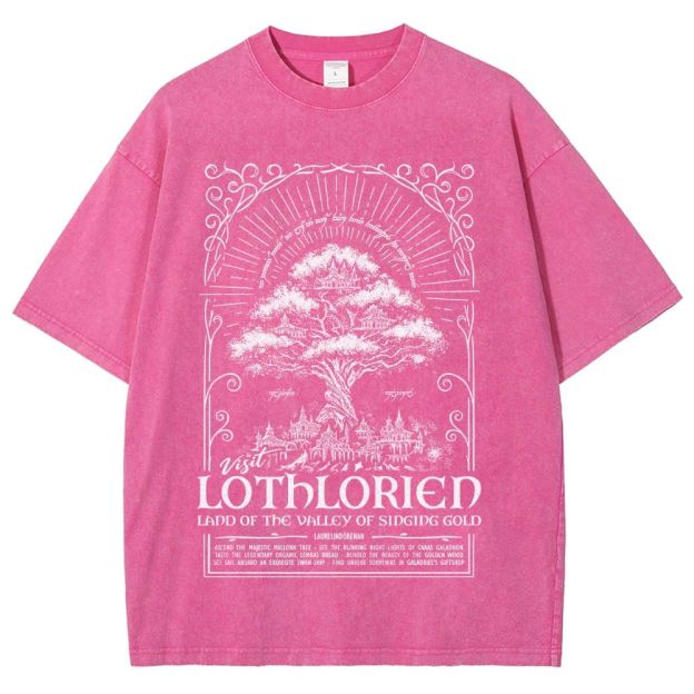 Fantasy Elven City Giant Tree Travel Poster Print Washed T - Shirt