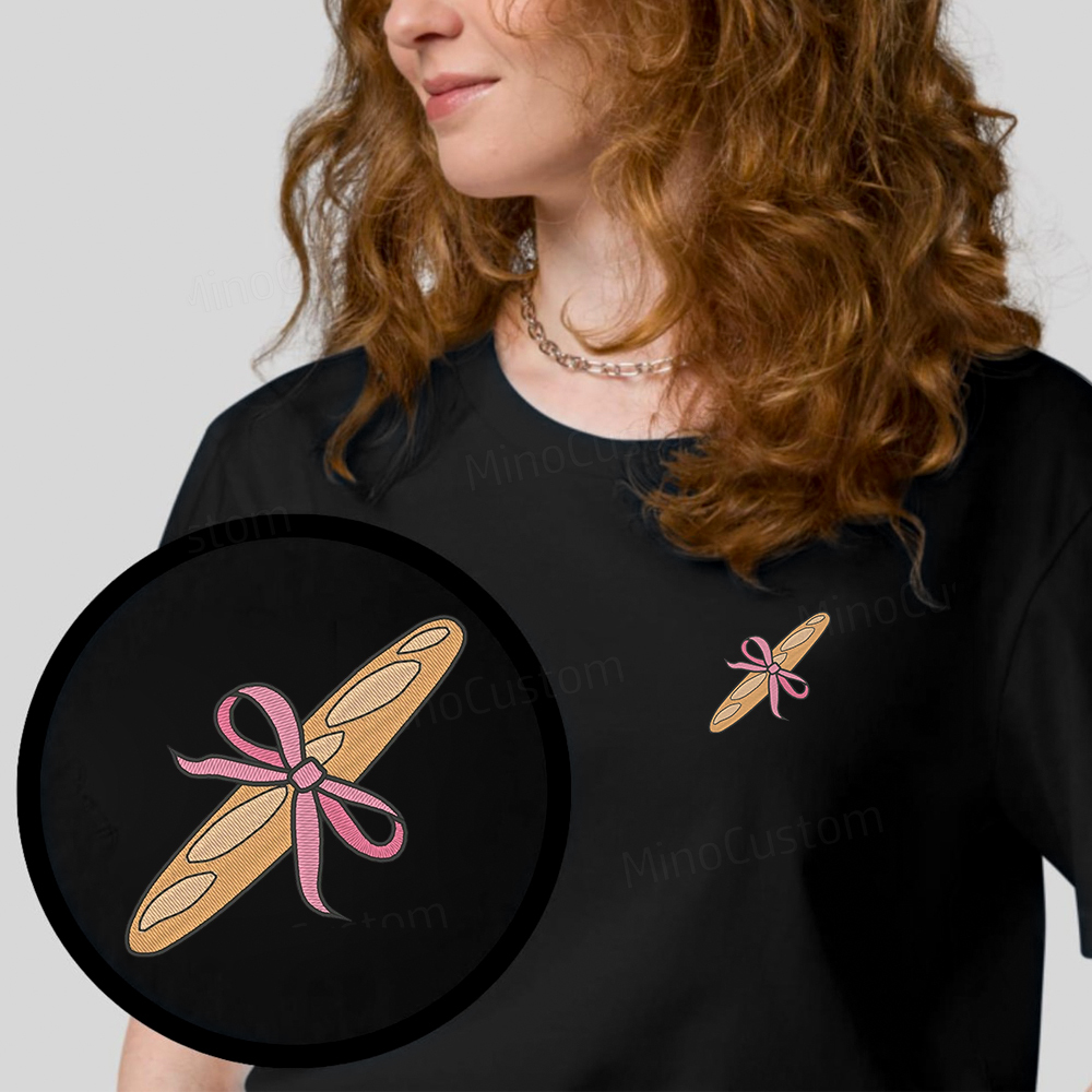 Embroidered bread organic cotton t-shirt unisex simple design