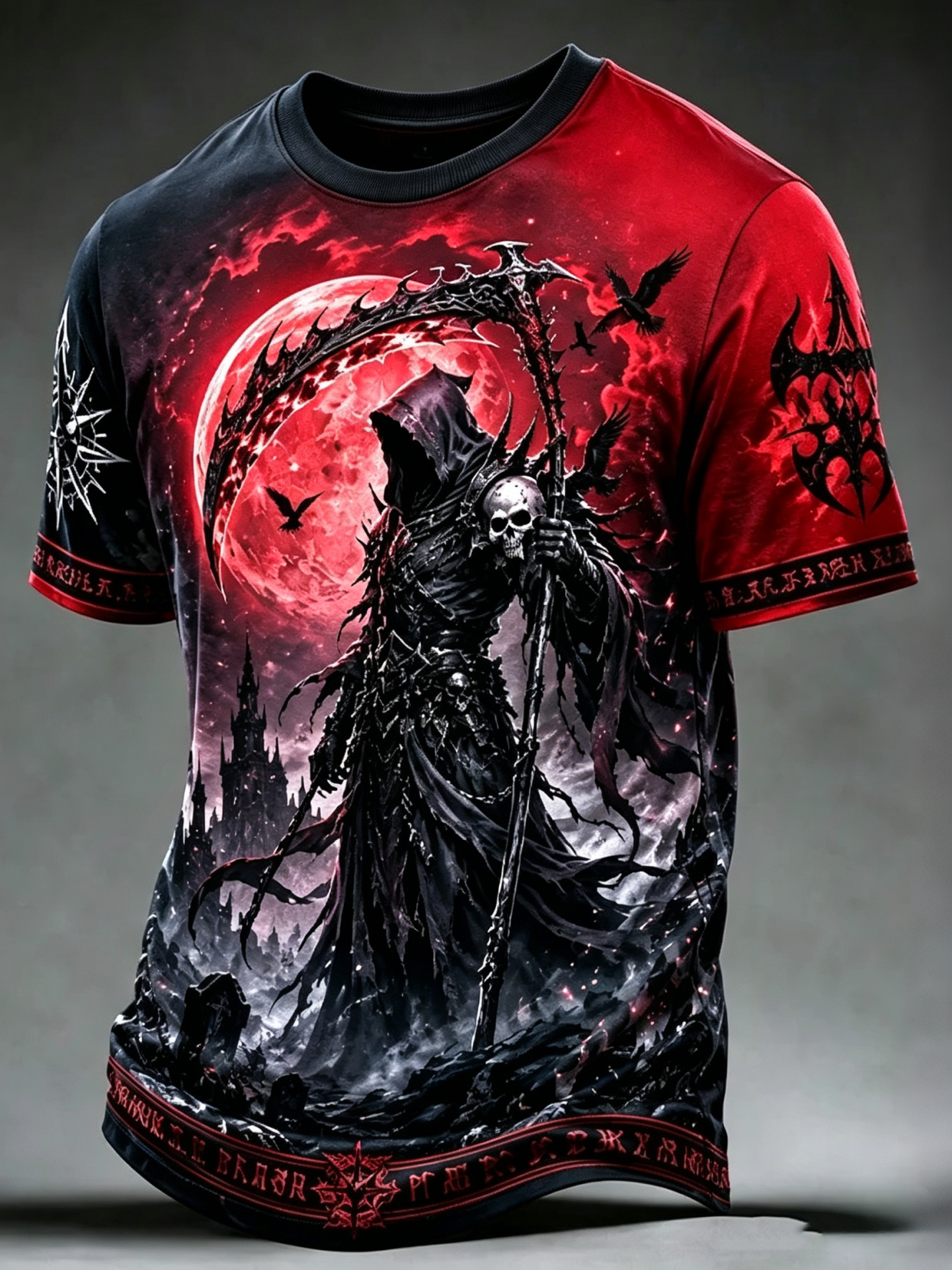Men's Halloween Retro Dark Death Print Crew Neck Short Sleeve T-shirt