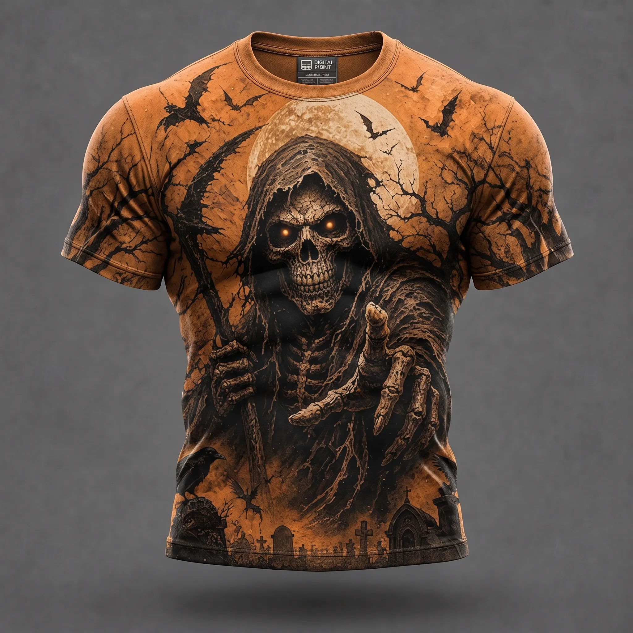 Men's Vintage Halloween Skull Print Short Sleeve Casual T-shirt